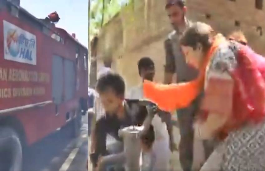अमेठी के एक गांव में लगी आग, स्मृति ईरानी ने चलाया हैंडपंप, फोटो सोर्स- ANI
