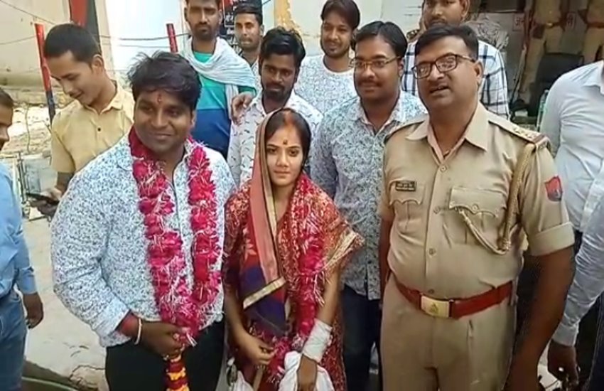 कानपुर के बिठूर थाने में हुई जोड़े की शादी 
फोटो सोर्स- स्थानीय रिपोर्टर 