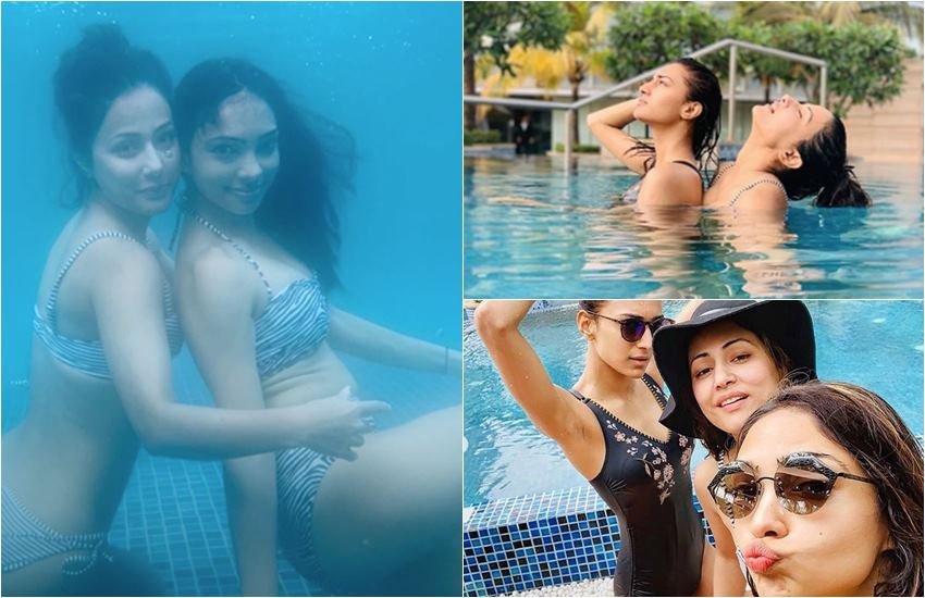 टीवी की तीन पॉपुलर एक्ट्रेस एक साथ पानी में गोते लगाते हुए दिखाई दीं। सोशल मीडिया पर एरिका फर्नांडिस, पूजा बनर्जी और हिना खान की बिकिनी पहने स्विमिंग करते हुए ये तस्वीरें खूब वायरल हो रही हैं। हिना और एरिका के फैन्स को दोनों का साथ में पिक्चर्स लेना काफी पसंद आ रहा है। दरअसल, ऑनस्क्रीन एरिका और हिना कोमलिका और प्रेरणा के रूप में एक दूसरे की दुश्मन बनी नजर आती हैं। ऐसे में ऑफस्क्रीन दोनों को बेस्टीज बने देख इन एक्ट्रेस के फैन्स काफी एक्साइटेड हैं। तो वहीं हिना और एरिका के साथ-साथ इन तस्वीरों में पूजा बनर्जी भी नजर आ रही हैं। पूजा भी शो कसौटी जिंदगी की 2 शो में अहम किरदार निभाती नजर आ रही हैं। शो में पूजा कोमलिका की ननद और अनुराग की बहन बनी दिख रही हैं। एकता कपूर के शो 'कसौटी जिंदगी की' ये तीनों ग्लैमरस एक्ट्रेस एक साथ एक जगह पानी में खूब मस्ती करती दिख रही हैं। इतना ही नहीं अंडरवॉटर एंजॉय करते हुए तीनों जलपरियां बनी दिख रही हैं, देखें तस्वीरें:- (सभी तस्वीरें हिना खान के इंस्टा स्टोरी से ली गई हैं।)