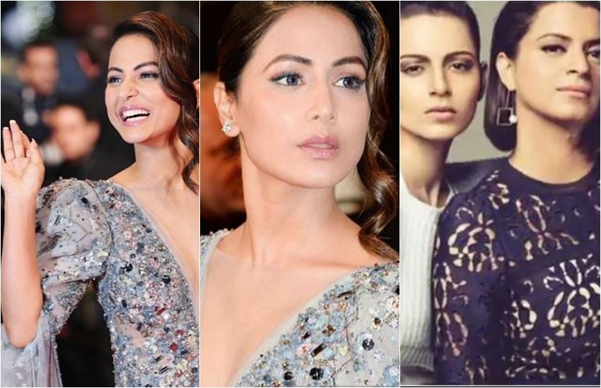हिना खान कान्स 2019 के रेड कार्पेट पर, दूसरी तरफ कंगना रनौत बहन रंगोली के साथ
