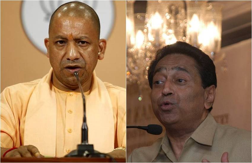 उत्तर प्रदेश के मुख्यमंत्री योगी आदित्यानाथ और मध्य प्रदेश के मुख्यमंत्री कमलनाथ। (Express Photo)