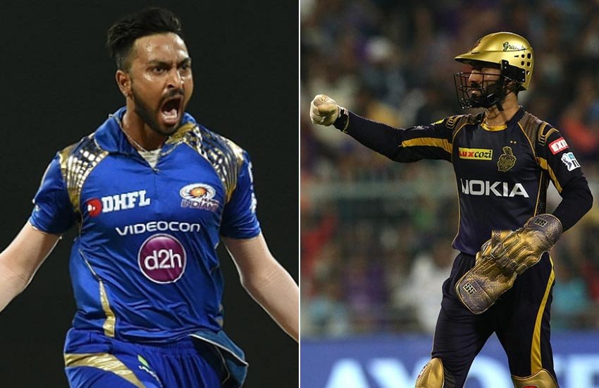 क्रुणाल पंड्या और दिनेश कार्तिक।
