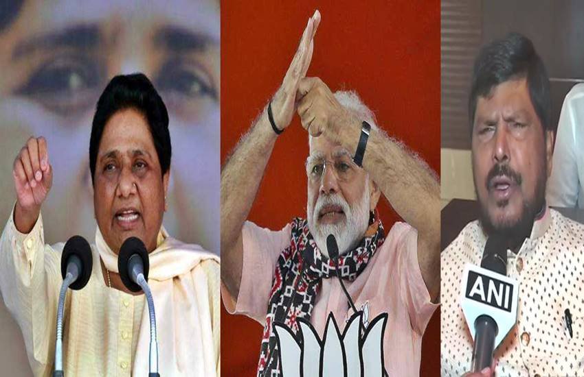 मायवाती, पीएम नरेन्द्र मोदी और रामदास अठावले, फोटो सोर्स- इंडियन एक्सप्रेस और ANI