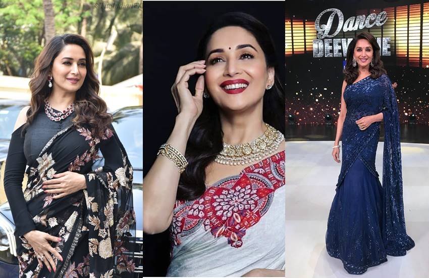 jansatta photo gallery, jansatta photos, madhuri dixit, madhuri dixit birthday looks, madhuri dixit latest photos, madhuri dixit fashion, madhuri dixit smile, madhuri dixit saris, madhuri dixit ethnic saris