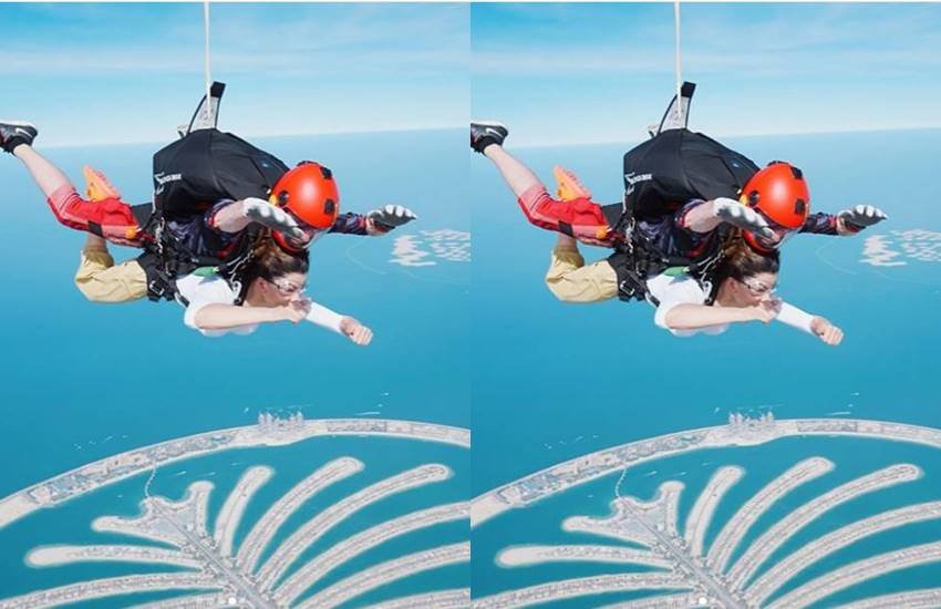 Urvashi Rautela, skydiving, Dubai, Hate Story 4,Pagalpanti,Urvashi Rautela, jansatta gallery, jansatta enertainment gallery