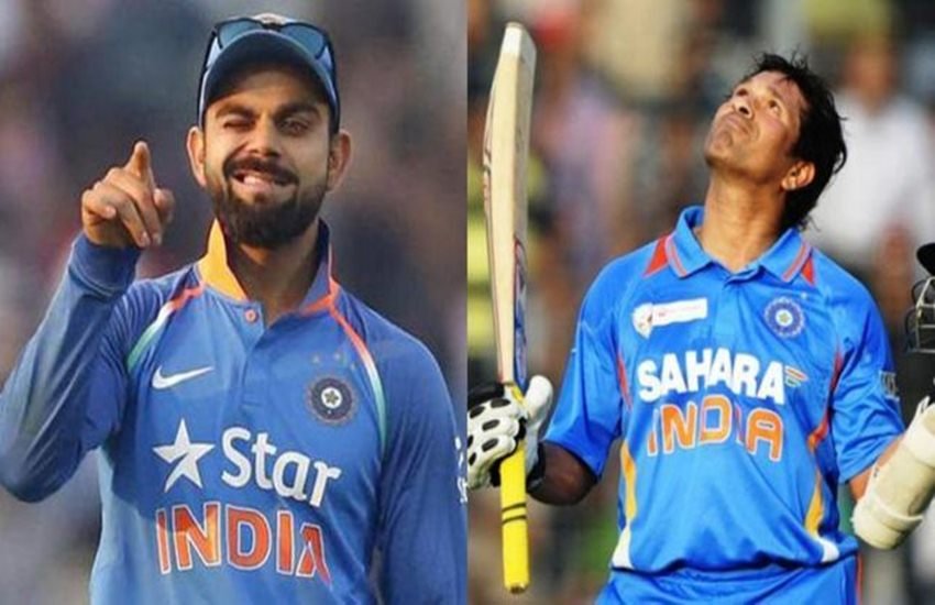 टीम इंडिया के कप्तान विराट कोहली मैच दर मैच नया इतिहास रचते जा रहे हैं। 27 जून को वर्ल्ड कप में वेस्ट इंडीज के खिलाफ कोहली ने सबसे तेज 20,000 इंटरनैशनल रन बनाने का कीर्तिमान अपने नाम किया। विराट ने इस मुकाम को हासिल करने में 417 पारियां लगाईं। इसके साथ ही विराट ने मास्टर सचिन तेंदुलकर और ब्रायन लारा को पीछे छोड़ दिया। सचिन और लारा ने 453 पारियों के बाद 20 हजार रनों के आंकड़े को छुआ था। कोहली क्रिकेट के मैदान में जिस विराट गति से आगे बढ़ रहे हैं उसे देखकर लगता है कि वो जल्दी ही सचिन के बाकी रेकार्ड्स भी तोड़ देंगे। फिलहाल आइए नजर डालते हैं सचिन के उन रेकॉर्ड्स पर जो कोहली अब तक तोड़ चुके हैं-