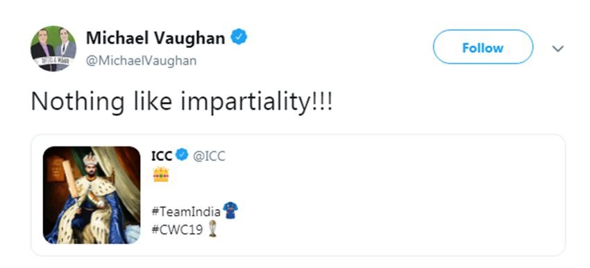 आईसीसी का ये ट्वीट माइकल वॉन को पसंद नहीं आया और वो इसे भेदभाव बताने लगे।