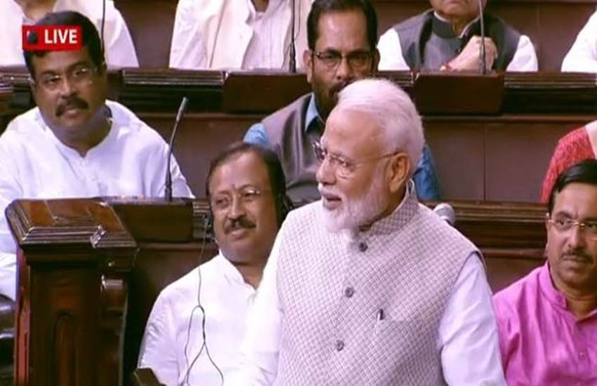 राज्यसभा में बोलते हुए पीएम मोदी ने चुनाव बाद कांग्रेस के बयानों पर हमला बोला। (फोटो क्रेडिट/ ANI ट्विटर)