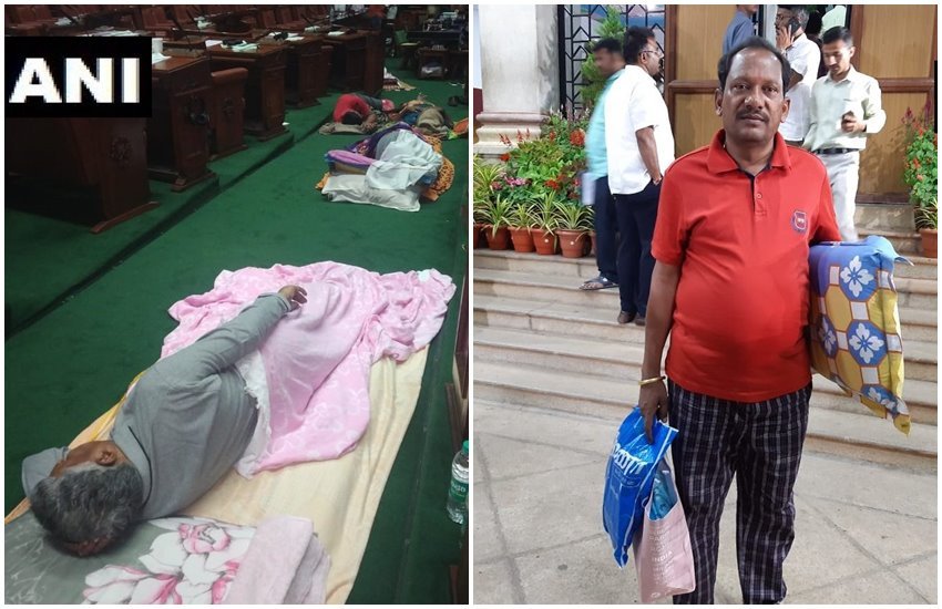 कर्नाटक विधानसभा में सोते हुए बीजेपी विधायक 
फोटो सोर्स- एएनआई 