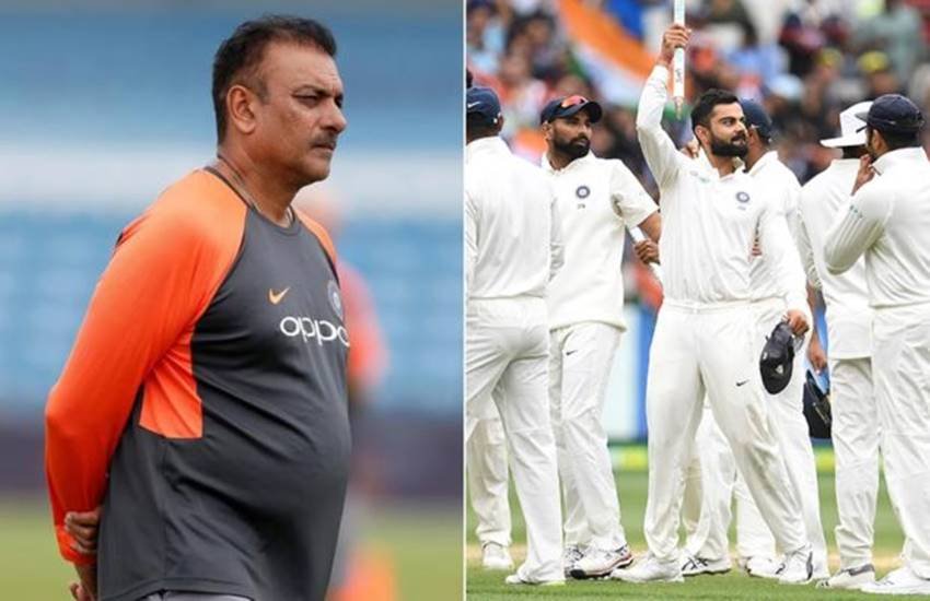 रवि शास्त्री और भारतीय टीम।