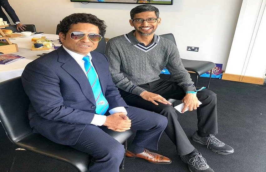world cup 2019: सचिन तेंदुलकर से मिले Google के सीईओ सुंदर पिचाई। (Sachin tendulkar/twitter) 