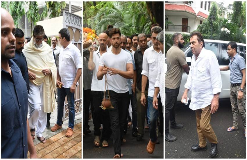 अपने जमाने के मशहूर फिल्ममेकर और ऋतिक रौशन के नाना जे ओम प्रकाश का बुधवार को निधन हो गया। 93 साल की उम्र में उन्होंने मुंबई में अतिम सांस ली। जे ओम प्रकाश ने आपकी कसम, आखिर क्यों, आदमी खिलौना है और आंधी जैसी अन्य सुपरहिट फिल्मों का निर्माण किया था। बुधवार को ही मुंबई के विले पार्ले स्थित श्माशान घाट पर उनका अतिम संस्कार हुआ। उनके अंतिम दर्शन को बॉलीवुड के तमाम सितारे पहुंचे। (All Photos: Varinder Chawla)