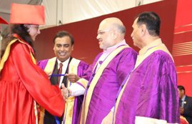 RIL, RIL chairman, Mukesh Ambani, Amit Shah, ironman of india, true Karmyogi, BJP national president, home minister, Gandhinagar MP, Gujarat, Pandit Deendayal Upadhyay Petroleum University, convocation ceremony, Gujarat CM, Vijay Rupani, india news, Hindi news, news in Hindi, latest news, today news in Hindi