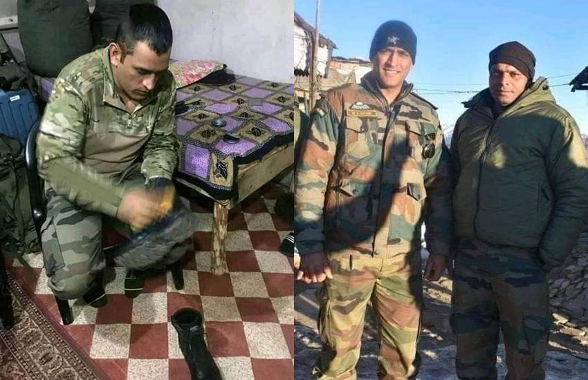 भारतीय क्रिकेट टीम के पूर्व कप्तान और भारतीय सेना के लेफ्टिनेंट कर्नल महेंद्र सिंह धोनी इन दिनों साउथ कश्मीर में विक्टर फोर्स के साथ ट्रेनिंग और ड्यूटी कर रहे हैं। सेना की वर्दी में महेंद्र सिंह धोनी की तमाम तस्वीरें सोशल मीडिया में वायरल भी हो रही हैं। धोनी की ऐसी ही एक तस्वीर ने सोशल मीडिया यूजर्स का दिल जीत लिया है। इस तस्वीर में धोनी खुद अपने जूते पॉलिश करते दिख रहे हैं। इस दौरान धोनी ने सेना की वर्दी भी पहनी हुई है। लोग इस तस्वीर पर कमेंट करते हुए लिख रहे हैं कि देशभक्ति का जज्बा हो तो धोनी जैसा हो वर्ना इन्हें क्या पड़ी है बॉर्डर पर इतनी कठिन जिंदगी जीने की। (All Pics: Social Media)