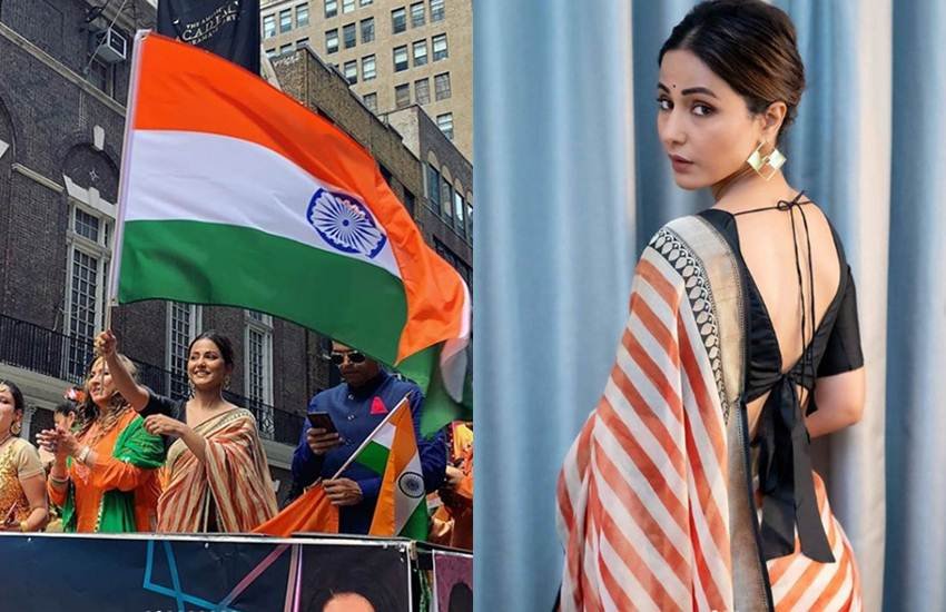 न्यूयॉर्क में आयोजित इंडिया डे परेड में टीवी एक्ट्रेस हिना खान ने तिरंगा लहराते हुए तस्वीरें शेयर की हैं। इस खास मौके के लिए हिना खान पूरी तरह से भारतीय परिधान में नजर आईं। तस्वीरें शेयर करते हुए एक्ट्रेस ने हिंदुस्तान जिंदाबाद भी लिखा है। विदेशी धरती पर हिना खान ने शान से तिरंगा लहराते हुए तस्वीरों के साथ ही वीडियोज भी शेयर किए हैं। (All Photos: @hinakhan/instagram)