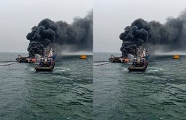 Andhra Pradesh, Coast Guards, coastal fire, fire, jaguar, sea, support vessel, visakhapatnam