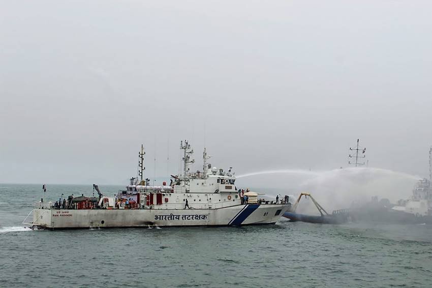 Andhra Pradesh, Coast Guards, coastal fire, fire, jaguar, sea, support vessel, visakhapatnam