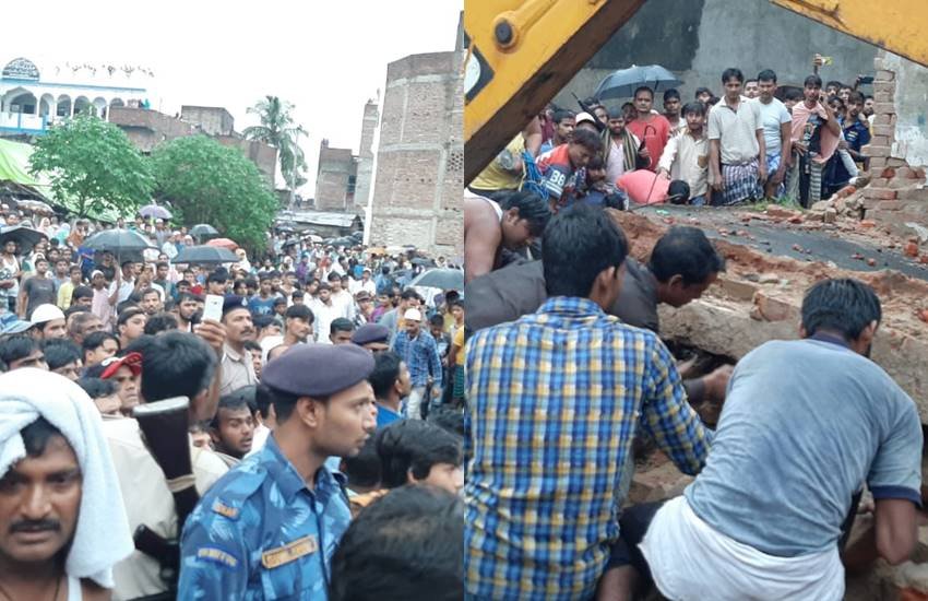 मलवे से निकाली लाश। छत गिरने के बाद जेसीबी से मलवा हटाते लोग।  मलवे से निकाली लाश। छत गिरने के बाद जेसीबी से मलवा हटाते लोग।