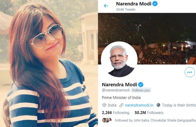 पीएम नरेंद्र मोदी ने ट्विटर पर किया फॉलो, थोड़ी देर बाद हैक हो गया लड़की का अकाउंट