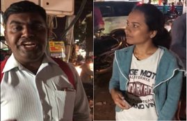 Girl in shorts and harassing man