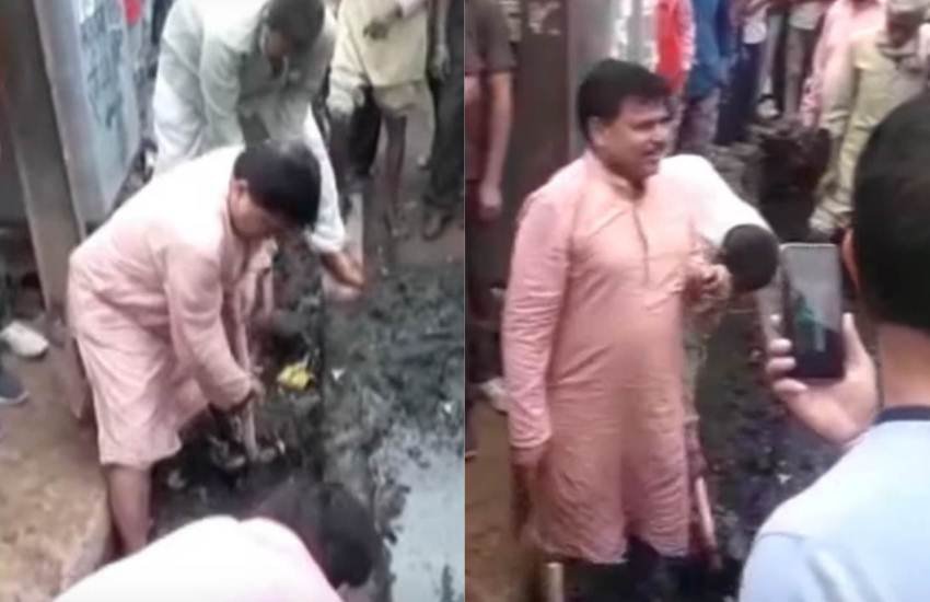 Pradhuman Singh Tomar, Drain, Cleaning, Pradhuman Singh Tomar Video, Gwalior, MP, Video, Congress, INC, MP Cabinet Minister, Pradhuman Singh Tomar, Viral Viral, Social Media, Twitter, State News, National News, Hindi News