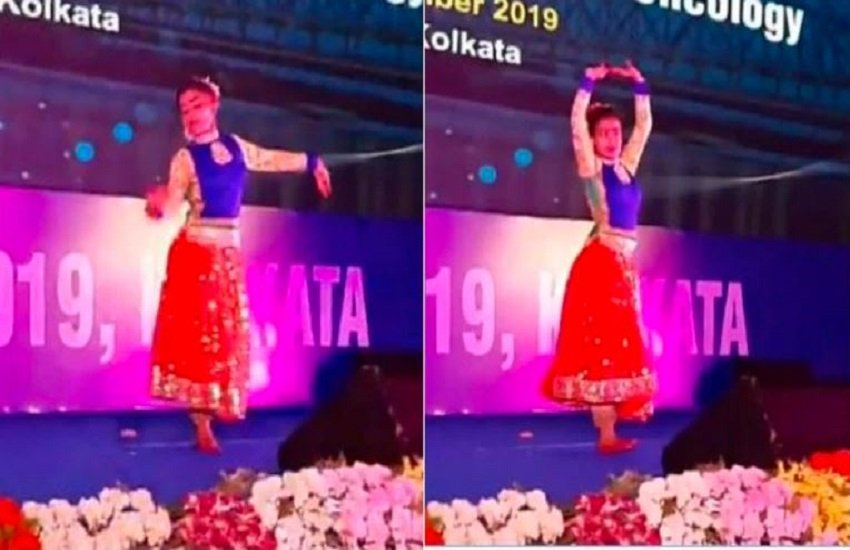 एक पैर पर नृत्य करती 11 साल की लड़की, फोटो सोर्स- Screenshots from video posted on Facebook by Arnab Gupta.