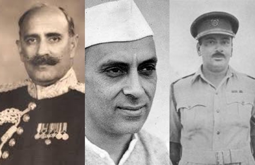 Jawaharlal Nehru, General Cariappa, General Nathu Singh, General Rajendrasinhji,