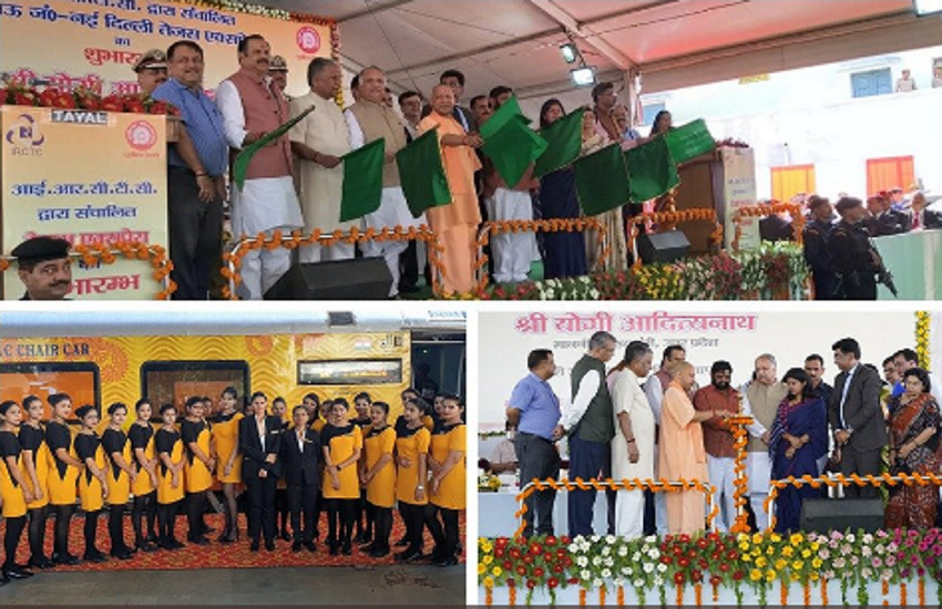 IRCTC: तेजस एक्सप्रेस को योगी आदित्यनाथ ने दिखाई हरी झंडी। (source: IRCTC/twitter) IRCTC: तेजस एक्सप्रेस को योगी आदित्यनाथ ने दिखाई हरी झंडी। (source: IRCTC/twitter)