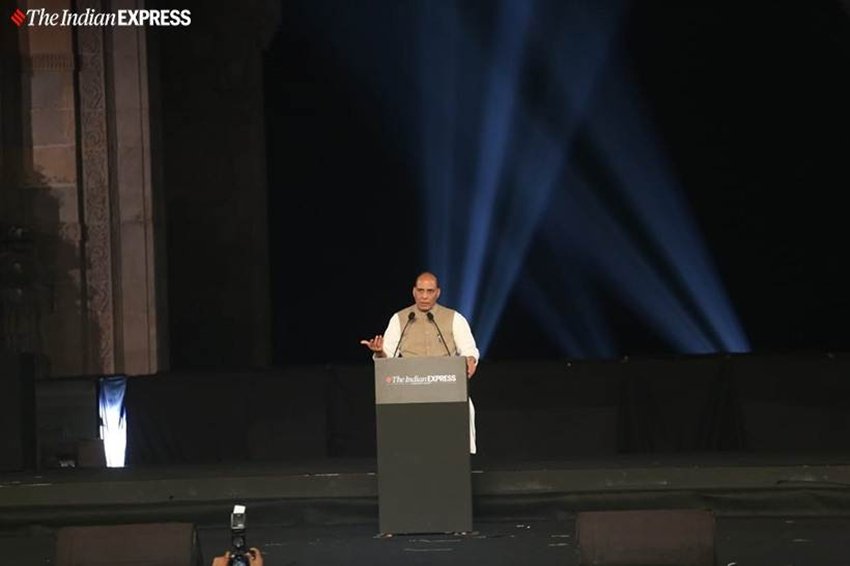 कार्यक्रम में राजनाथ सिंह ने देश की सुरक्षा व्यवस्था के बारे में बताते हुए कहा कि अब डॉन को पकड़ना मश्किल नहीं आसान हो गया है। (Express Photo by Nirmal Harindran)