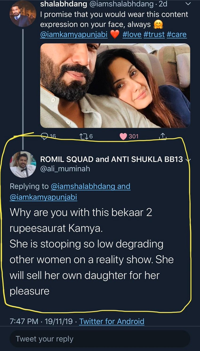 इस तस्वीर पर कमेंट करते हुए एक ट्रोल ने लिख दिया- तुम क्यों इस बेकार 2 रुपए की औरत के साथ हो। वे रियलिटी शो पर दूसरी औरतों को नीचा दिखाती है। वो तो अपनी खुशी के लिए खुद की बच्ची को बेच देगी।