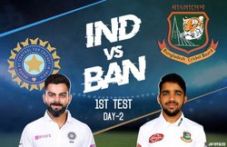 India vs Bangladesh (Ind vs Ban) 2nd Test: दूसरे दिन का खेल खत्म, कोहली के शतक के बाद तेज गेंदबाजों ने ढाया कहर