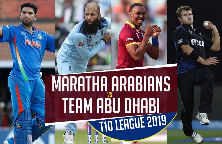 Maratha Arabians vs Team Abu Dhabi T10 Playing 11, T10 League 2019 Live Score Updates: युवराज सिंह, मोईन अली, ड्वेन ब्रावो और कोरी एंडरसन।