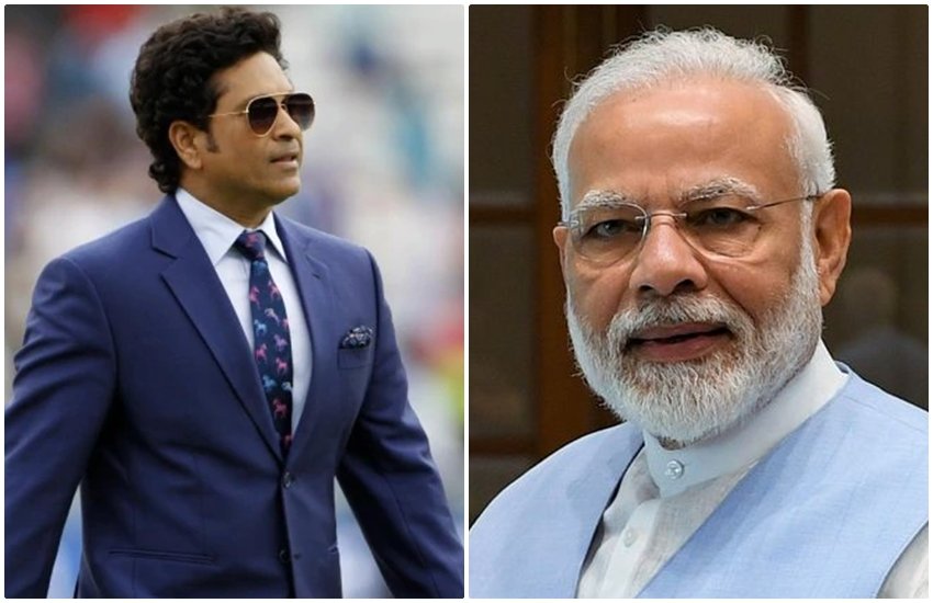 प्रधान मंत्री नरेंद्र मोदी और ब्लास्टर सचिन तेंदुलकर। 