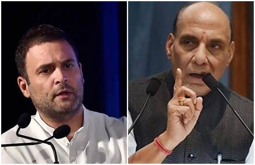 कांग्रेस नेता राहुल गांधी व रक्षामंत्री राजनाथ सिंह, फोटो सोर्स - इंडियन एक्सप्रेस