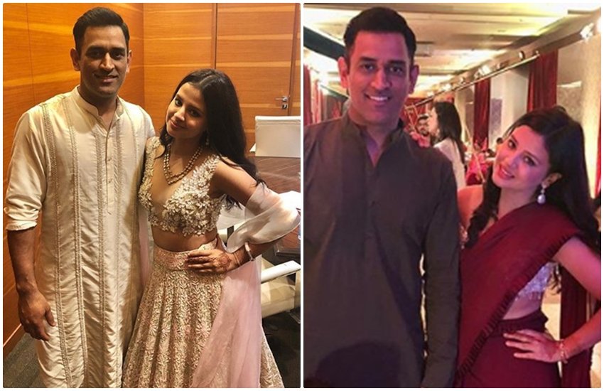 अलग-अलग कार्यक्रम में महेंद्र सिंह धोनी और साक्षी धोनी।