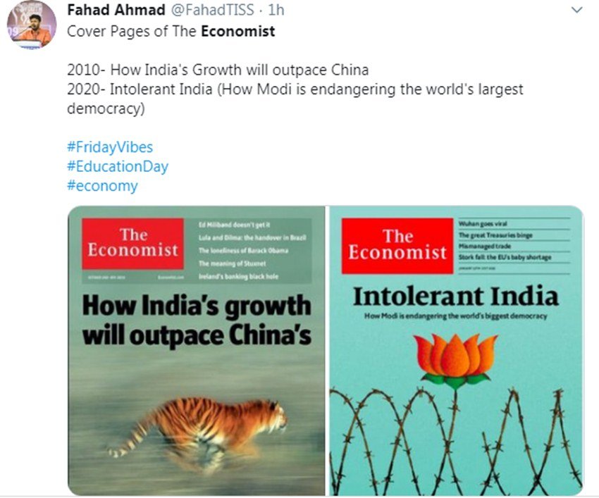 The Economist के साल 2010 वाले अंक की ताजा एडिशन से तुलना करते हुए लोग लिख रहे हैं कि मनमोहन सिंह के मुकाबले नरेंद्र मोदी ने आज देश को कहां लाकर खड़ा कर दिया है।