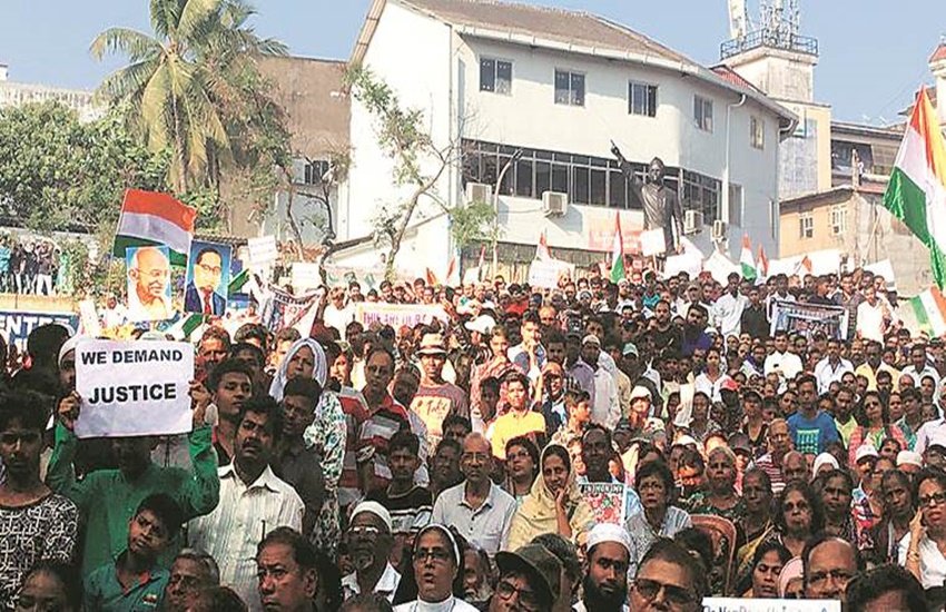 गोवा में चर्च से जुड़े संगठनों ने प्रदर्शन किया। फोटो सोर्स - Indian Express, Smita Nair
