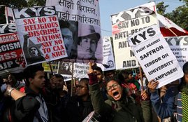 Protest against attacks on students of Jawaharlal Nehru University, in New Delhi