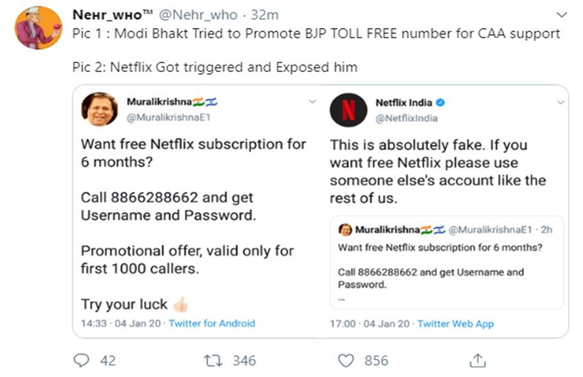 CAA, CAB, NRC, Amit shah, Netflix india, 8866288662, netflix, bjp, viral post, bjp trolled, pm modi trolled, twitter viral post, netflix free subscription, free porn subscription
