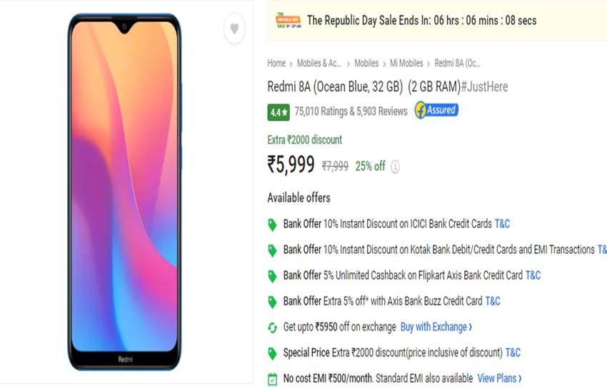 Xiaomi Redmi 8A, Flipkart