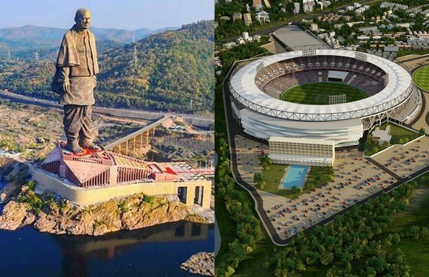 गुजरात में दुनिया की सबसे ऊंची प्रतिमा है। ये प्रतिमा है सरादर पटेल की जिस स्टेच्यू ऑफ यूनिटी कहा जाता है। अब गुजरात में ही दुनिया का सबसे बड़ा क्रिकेट स्टेडियम बन कर तैयार है। इस स्टेडियम का उद्घाटन अमेरिका के राष्ट्रपति डोनल्ड ट्रंप करेंगे। इस स्टेडियम से पहले सबसे बड़े क्रिकेट स्टेडियम का खिताब ऑस्ट्रेलिया के मेलबर्न क्रिकेट स्टेडियम के नाम है। (Photos: iManishPatelBJP/twitter)