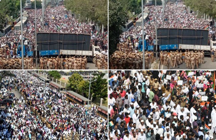 CAA, NRC और NPR के विरोध में तमिलनाडु की राजधानी चेन्नई में बुधवार को लोग सड़कों उतरे। करीब 20 हजार की संख्या में इकट्ठा हुए लोगों नेनागरिकता संशोधन कानून के खिलाफ एक बड़ा मार्च निकाला। मार्च निकाल रहे लोगों ने केंद्र की मोदी सरकार से इस कानून को वापस लेने की अपील की। इसी अपील के साथ इन लोगों सचिवालय की ओर पदयात्रा निकाली। नागरिकता संशोधन कानून के खिलाफ प्रदर्शन कर रहे इन लोगों ने प्रदेश सरकार से एनपीआर और सीएए को यहां लागू ना करने की मांग भी की।