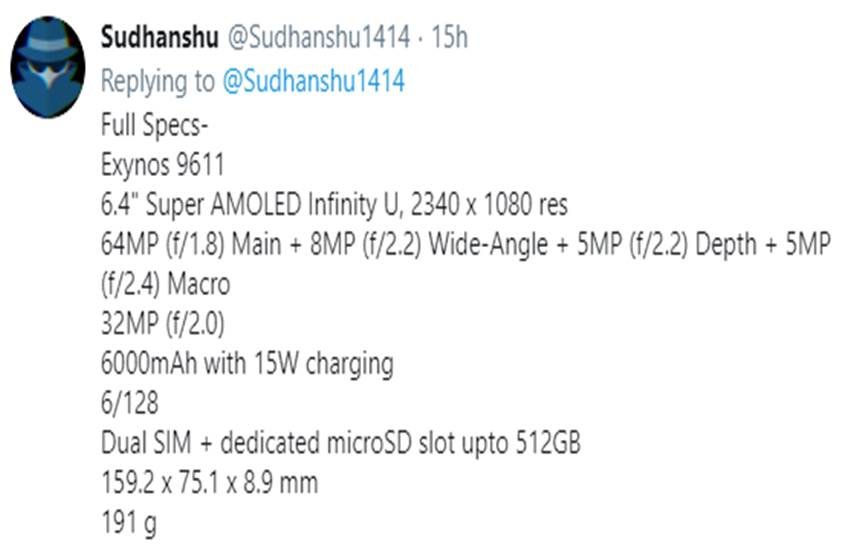 Samsung Galaxy M31 Specifications
