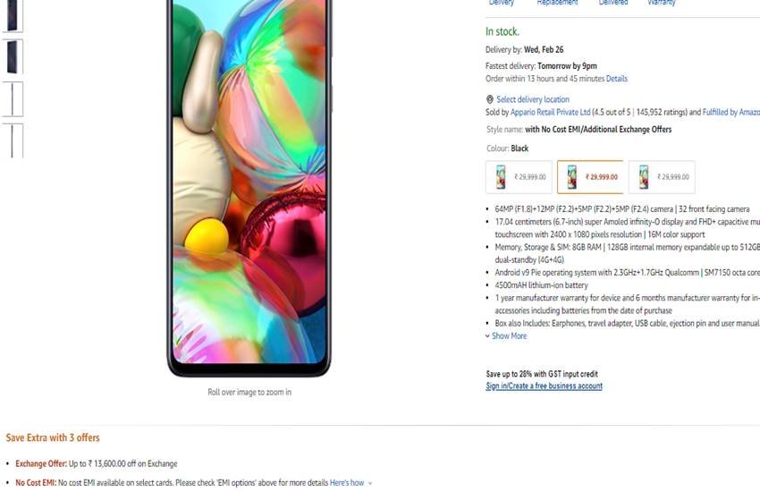 Samsung Galaxy A71 Price in India