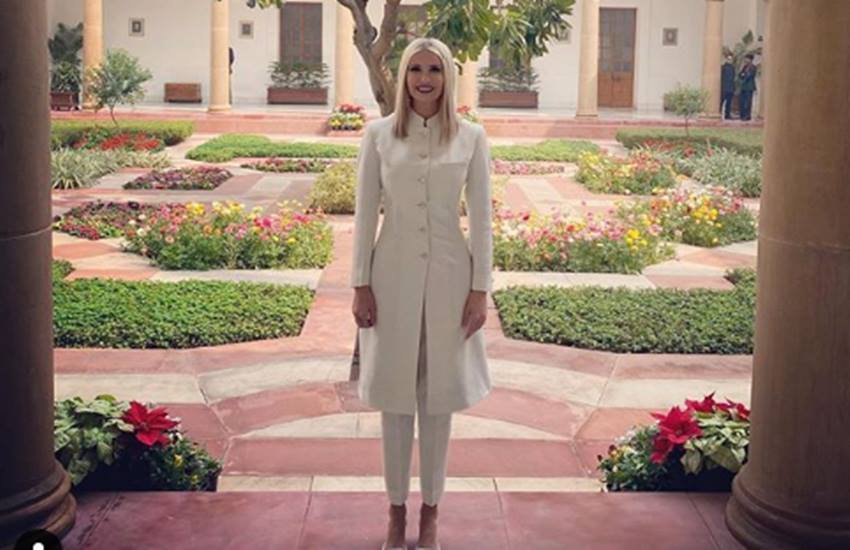 ivanka trump, donald trump, melania trump, ivanka trump dress at rashtrapati bhavan, ivanka trump dress rashtrapati bhavan visit, ivanka trump dress, ivanka trump dress designer, anita dongre, anita dongre sherwani, ivanka trump dress price, ivanka trump rashtrapati bhavan, ivanka trump india dress