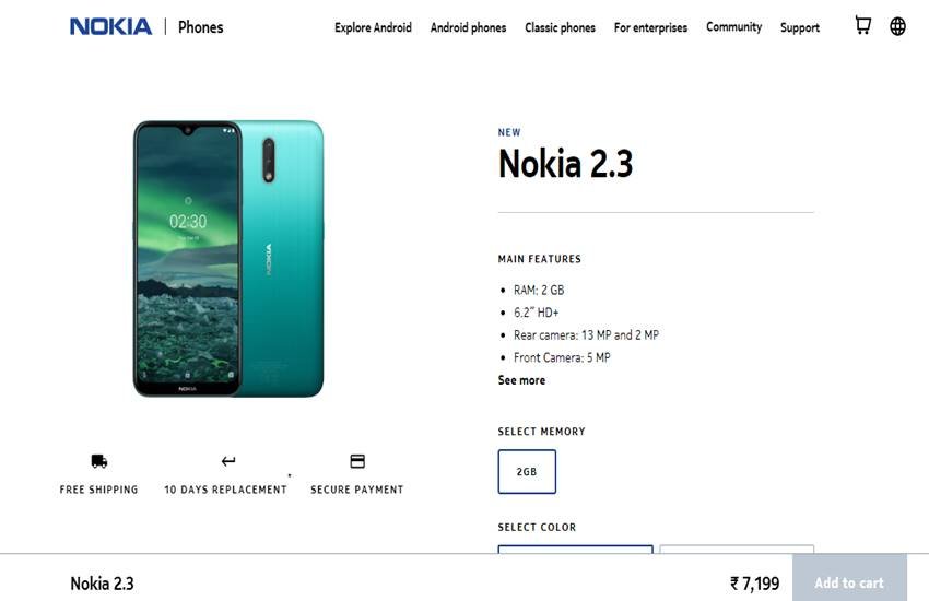Nokia 2.3 Price in india