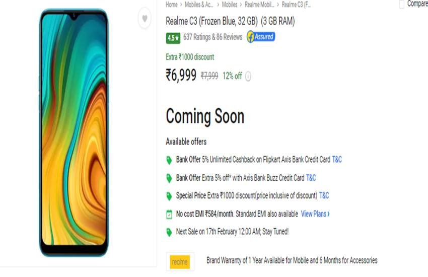 Realme C3 Flipkart Sale