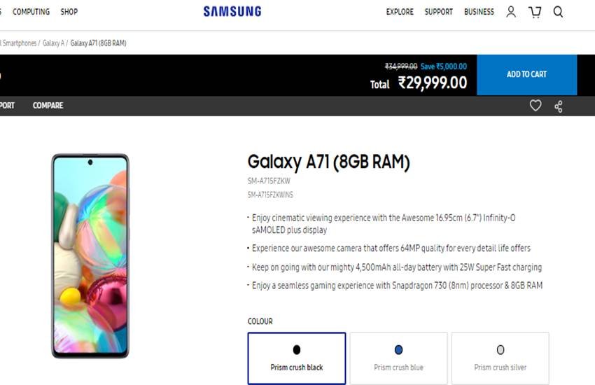 Samsung Galaxy A71 Price in India