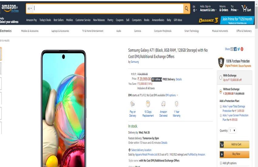 Samsung Galaxy A71 Price in India