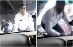 VIDEO: ट्रैफिक नियम तोड़ भाग रहा था, पकड़ने के लिए 2 किलोमीटर तक बोनट पर लटका रहा स‍िपाही